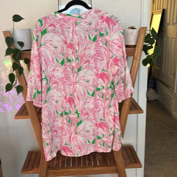Lilly Pulitzer Sarasota Pintuck Flamingo Print Women's Top - Picture 4 of 4